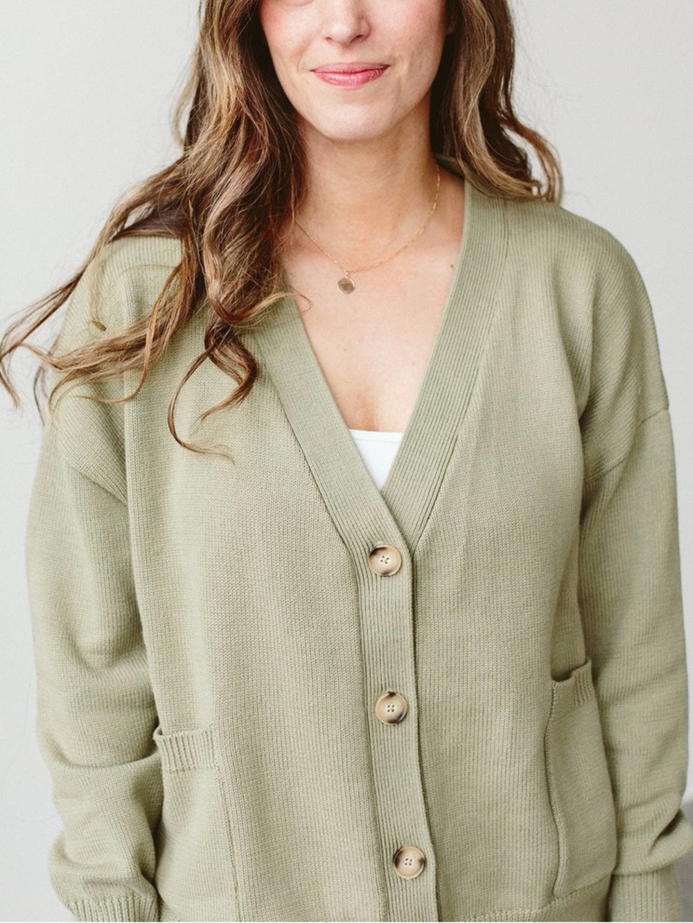 Goumi Women’s 100% Organic Cotton Green Button-Front Women's Cardigan Sweater